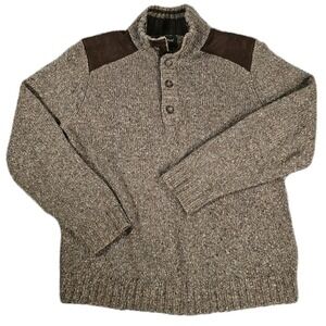 VTG Eddie Bauer Green Tweed‎ 1/4 Button Mock Neck Sweater Pullover Mens M EUC!